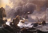 Coast Canvas Paintings - Ships in Distress off a Rocky Coast